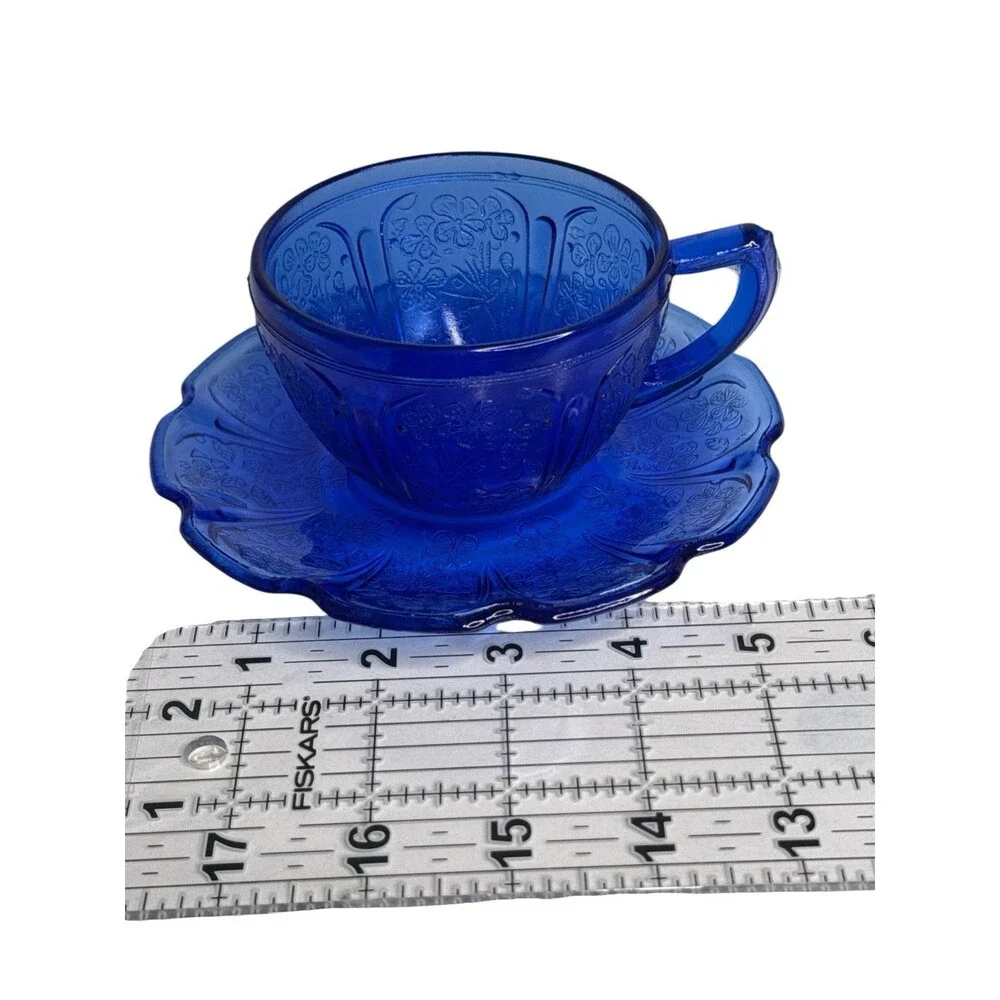 Jeannette Cherry Blossom Style Cobalt Blue Child's Cup & Saucer Reproduction
